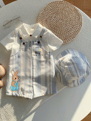 2pcs Boys Easter Bunny Striped Dungaree Shorts & Hat Set - Ivory | ...