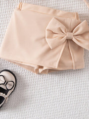 3pcs Girls Floral Appliqué Cami Top & Bow Shorts Set - Champagne | ...