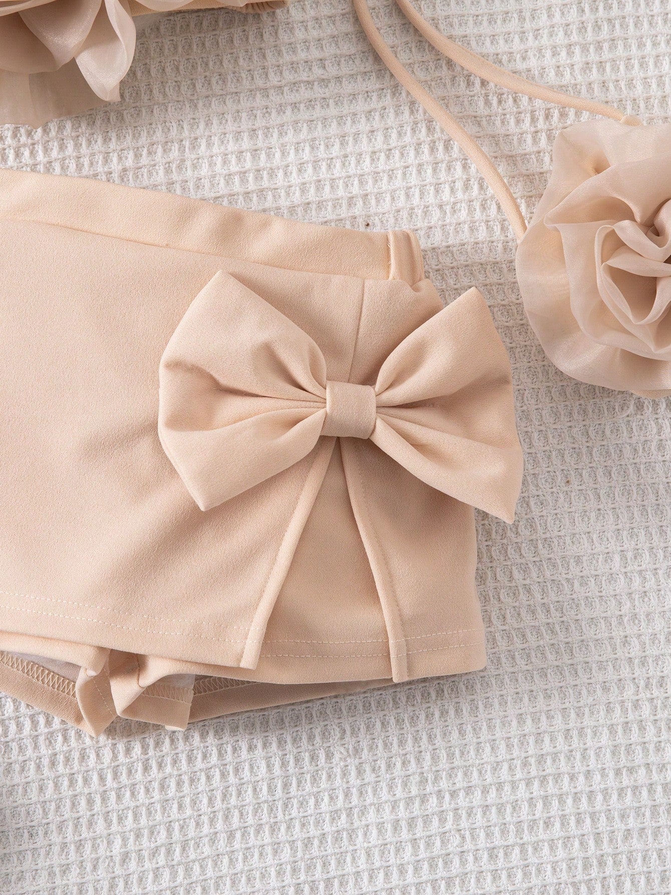 3pcs Girls Floral Appliqué Cami Top & Bow Shorts Set - Champagne | ...