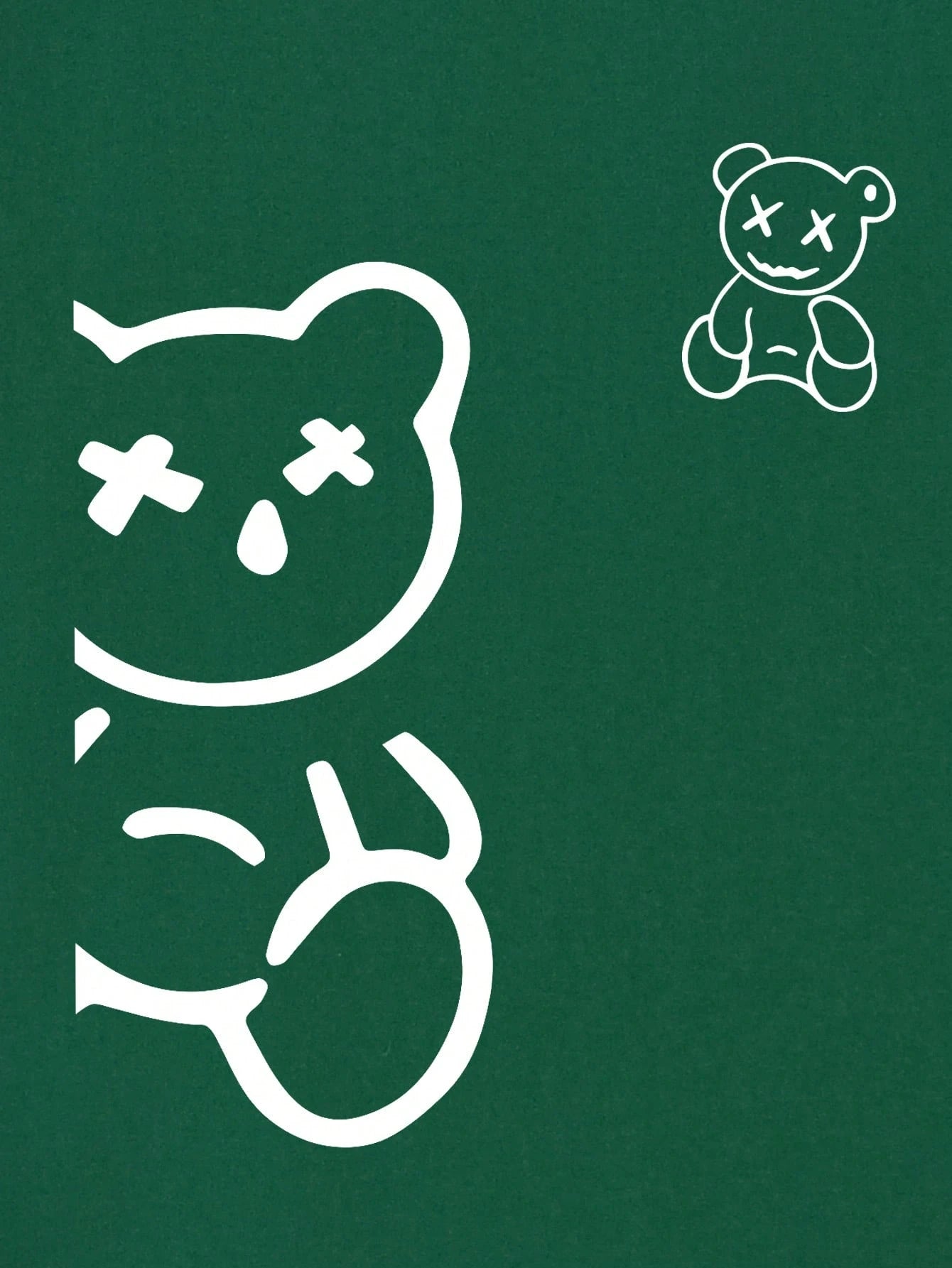 Boys Cartoon Bear Print Round Neck Tee - Forest Green