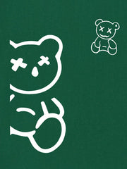 Boys Cartoon Bear Print Round Neck Tee - Forest Green