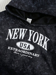 Boys New York Letter Print Hooded Vest & Shorts Set - Onyx