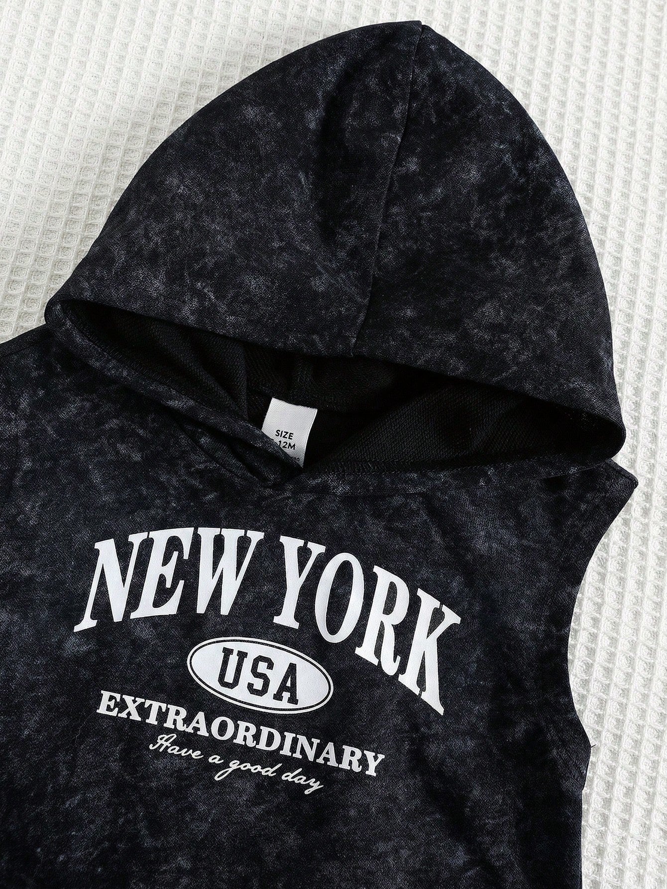 Boys New York Letter Print Hooded Vest & Shorts Set - Onyx