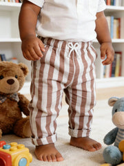 3pcs Boys Vertical Stripe Linen Tapered Trousers - Isabelline | 21 ...