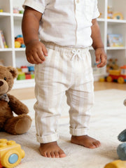 3pcs Boys Vertical Stripe Linen Tapered Trousers - Isabelline | 21 ...