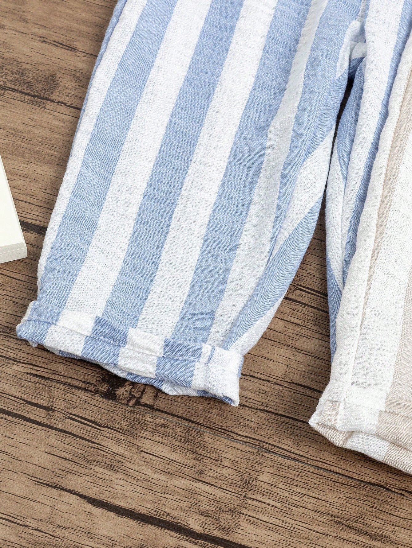 3pcs Boys Vertical Stripe Linen Tapered Trousers - Isabelline | 21 ...