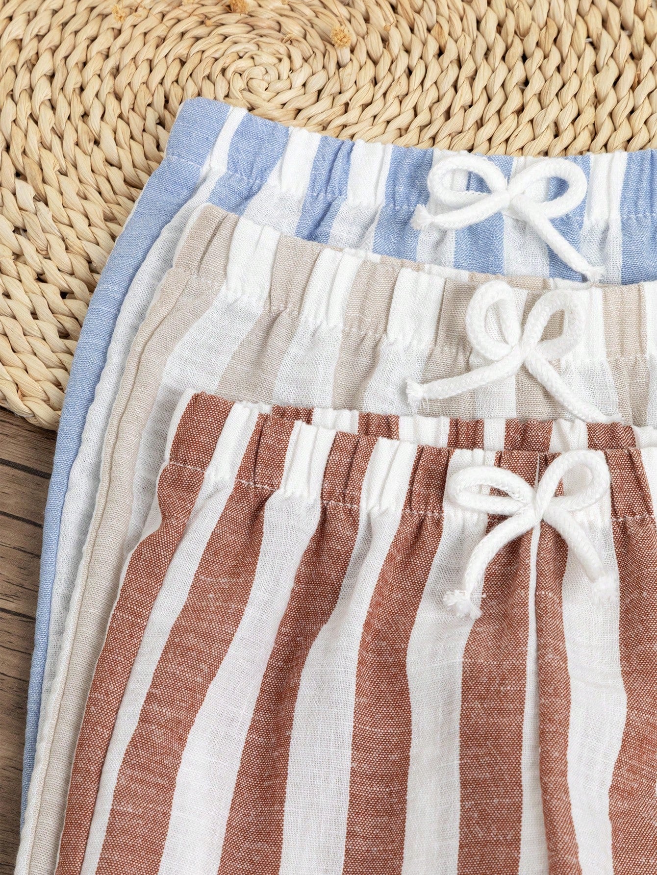 3pcs Boys Vertical Stripe Linen Tapered Trousers - Isabelline | 21 ...