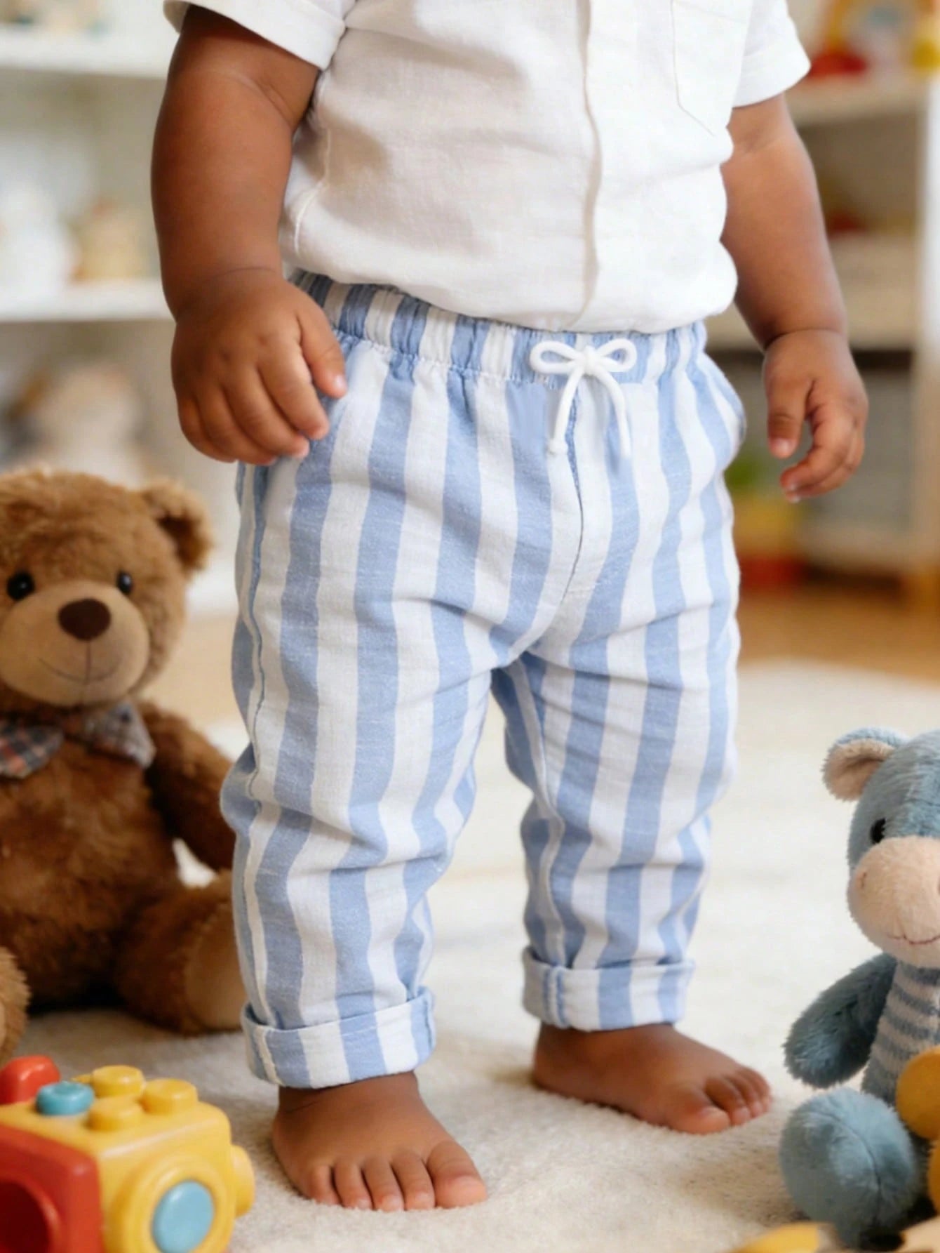 3pcs Boys Vertical Stripe Linen Tapered Trousers - Isabelline | 21 ...