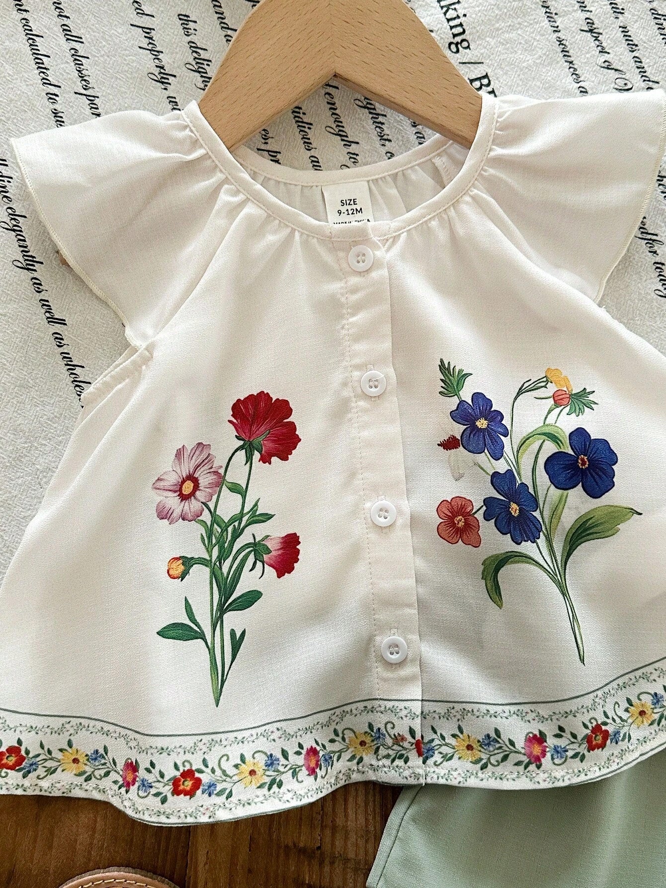 Girls Floral Embroidered Ruffle Top & Shorts Set - Ivory