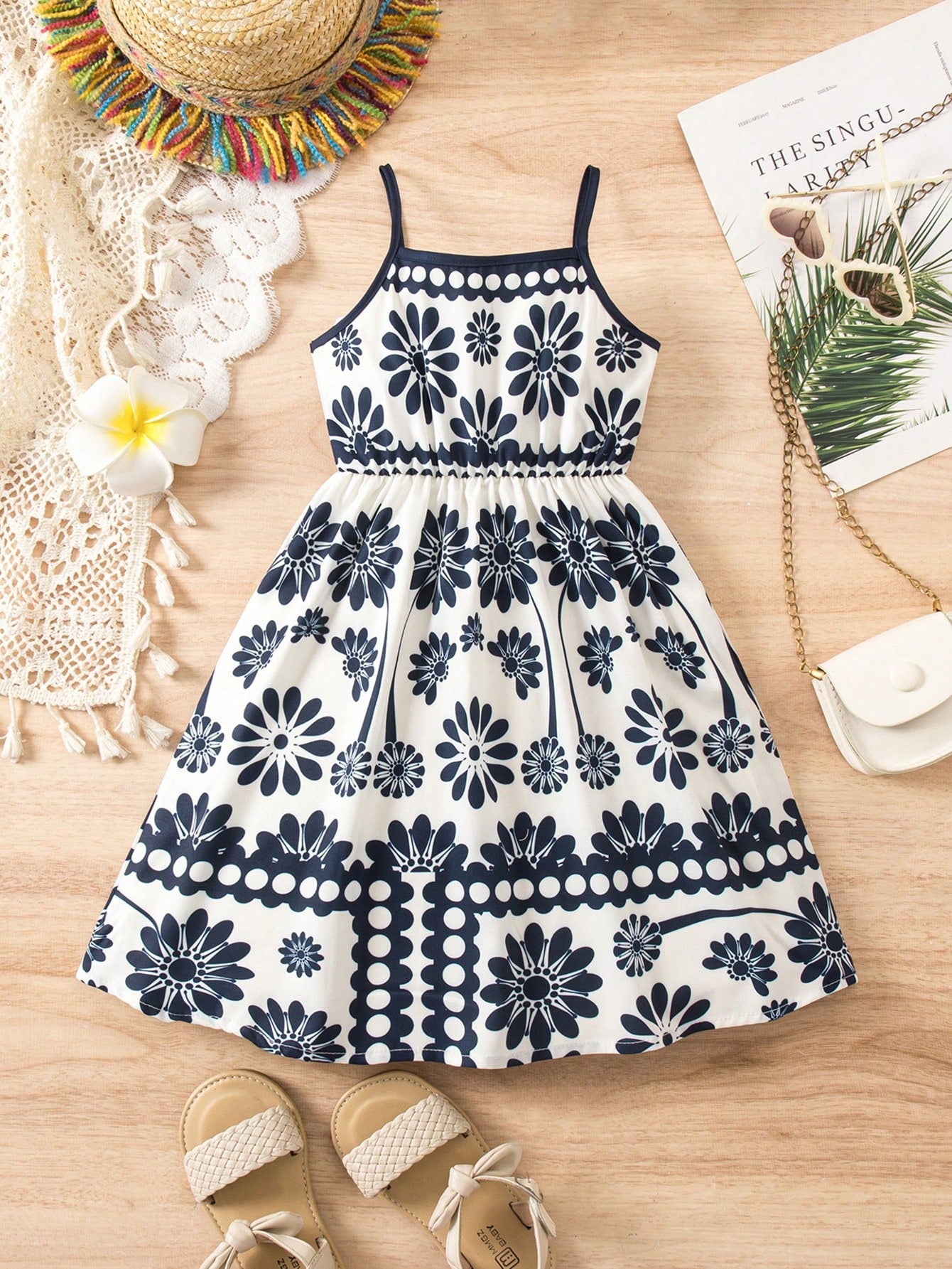 Girls Floral Print Spaghetti Strap Flared Sundress - Ivory | 21 Cen...