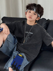 Big Boys Explorer Slogan Washed Drop Shoulder Tee - Graphite | 21 C...
