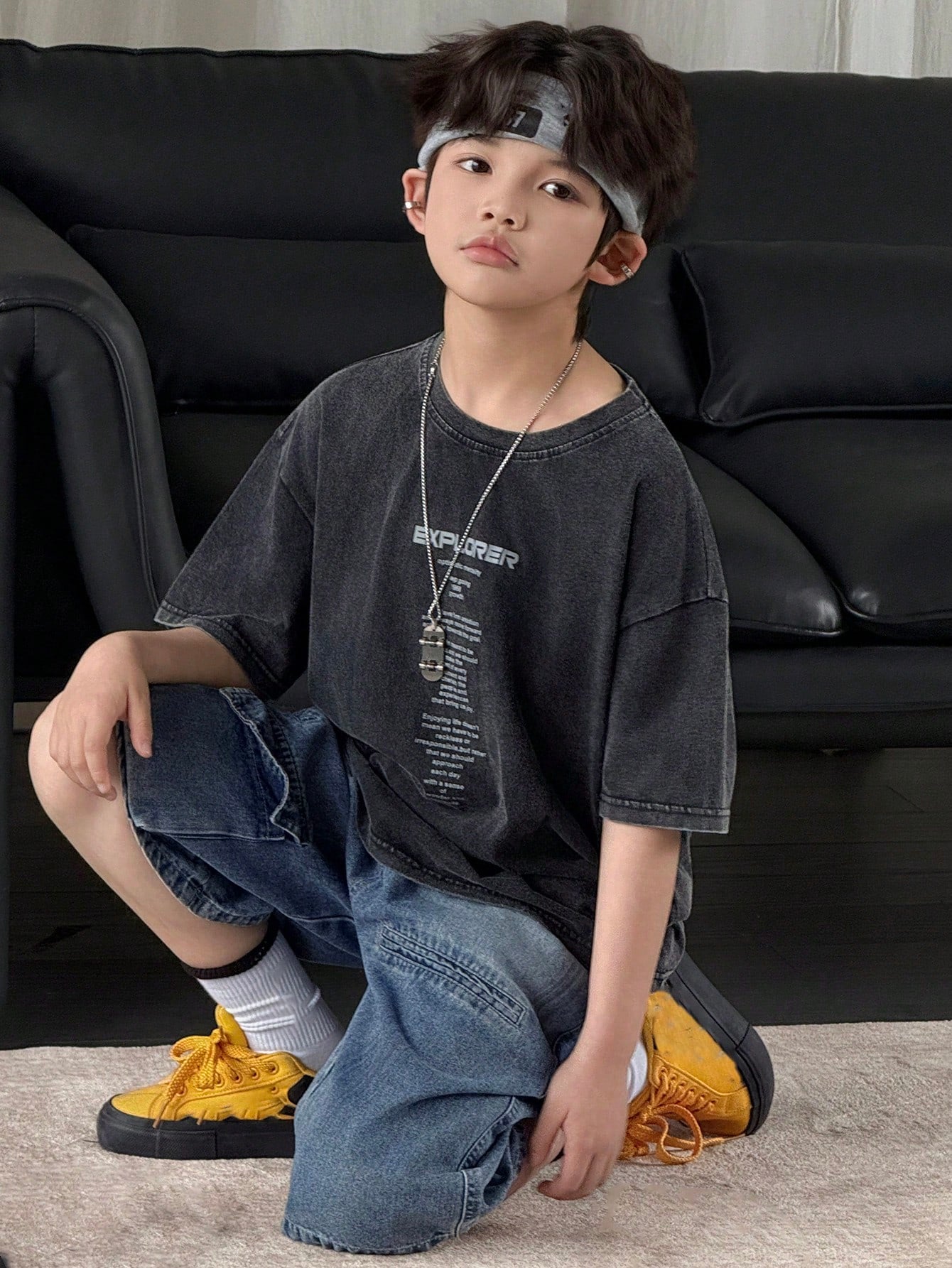 Big Boys Explorer Slogan Washed Drop Shoulder Tee - Graphite | 21 C...