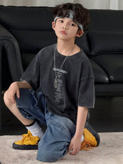 Big Boys Explorer Slogan Washed Drop Shoulder Tee - Graphite | 21 C...