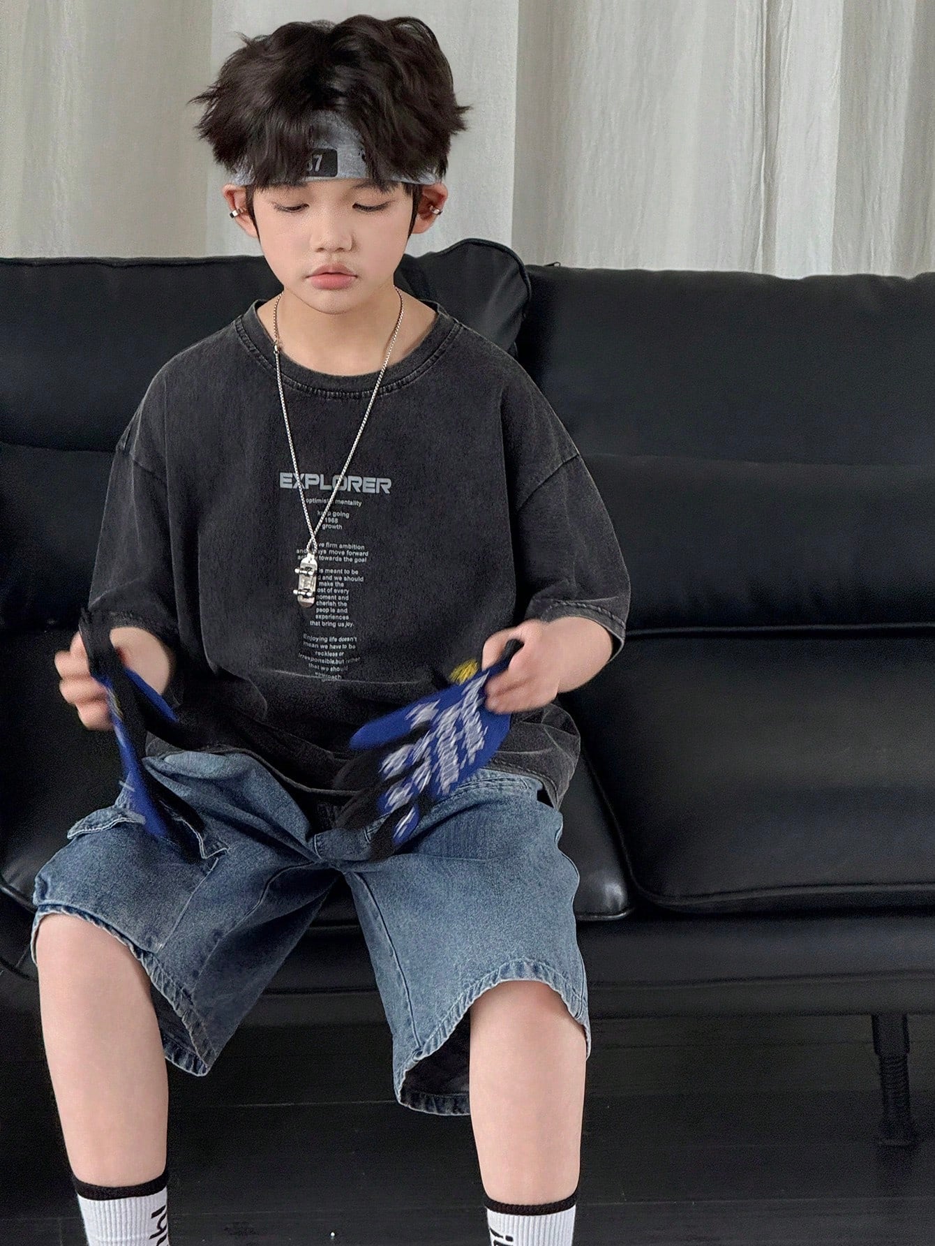 Big Boys Explorer Slogan Washed Drop Shoulder Tee - Graphite | 21 C...