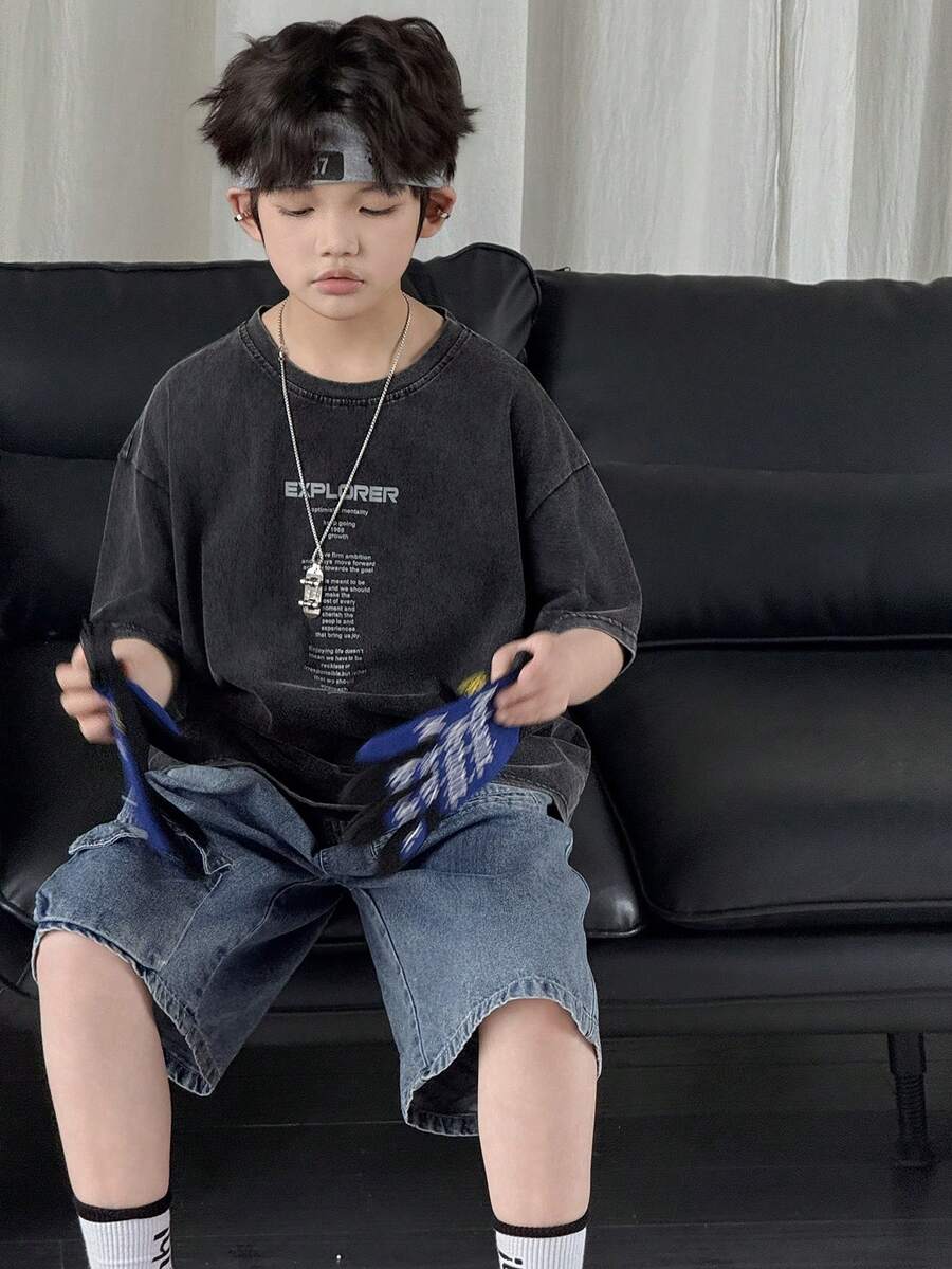 Big Boys Explorer Slogan Washed Drop Shoulder Tee - Graphite | 21 C...