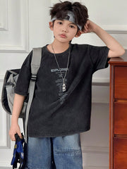 Big Boys Explorer Slogan Washed Drop Shoulder Tee - Graphite | 21 C...
