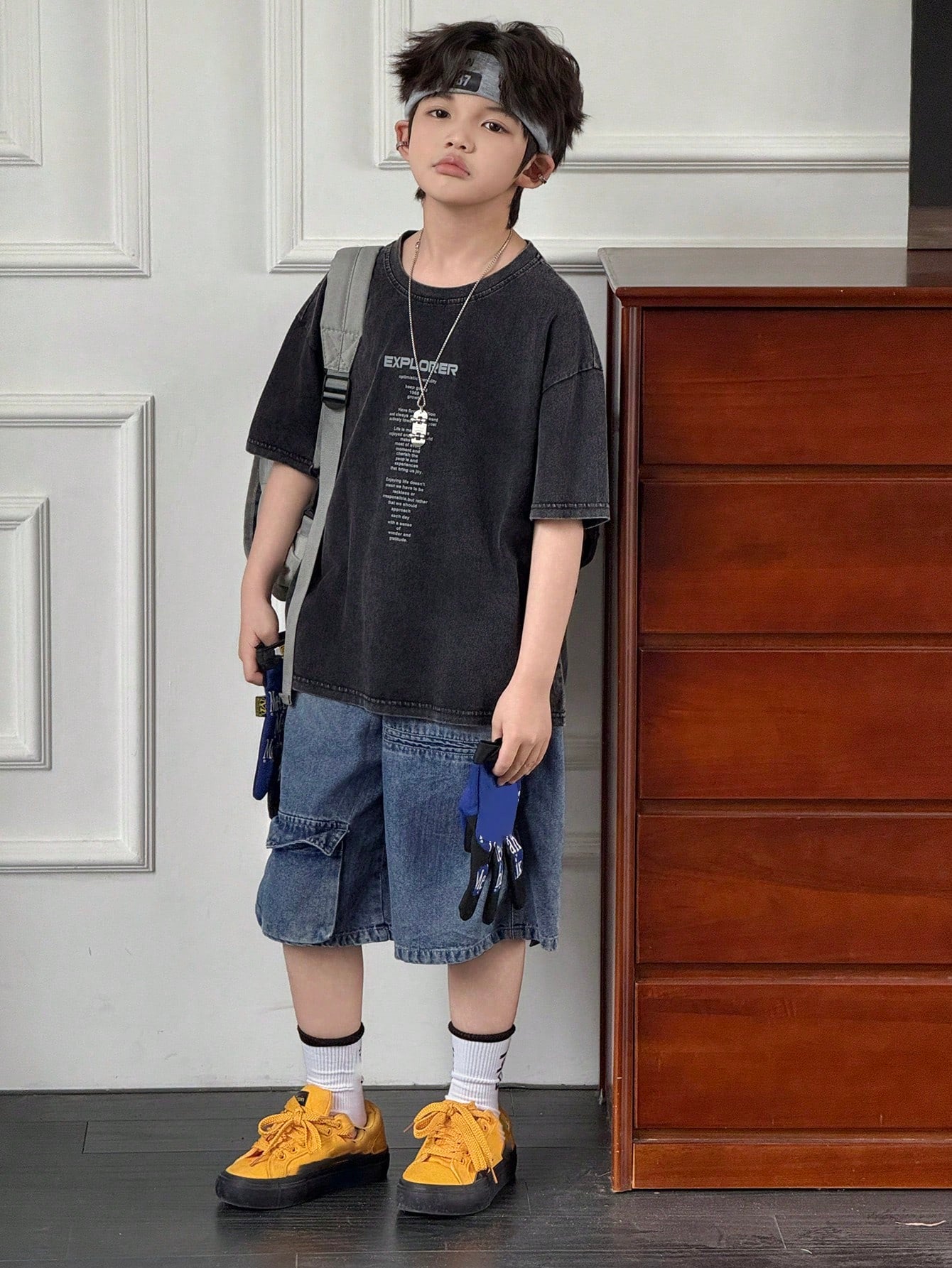 Big Boys Explorer Slogan Washed Drop Shoulder Tee - Graphite | 21 C...