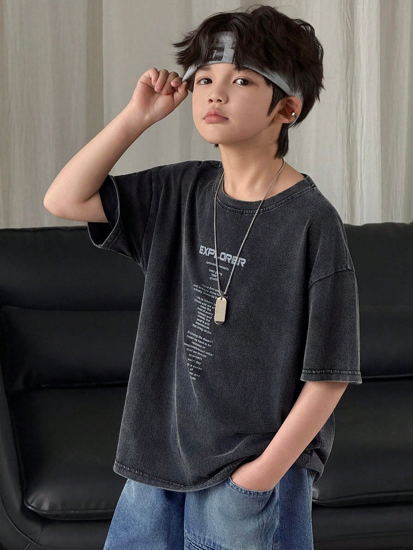 Big Boys Explorer Slogan Washed Drop Shoulder Tee - Graphite | 21 C...