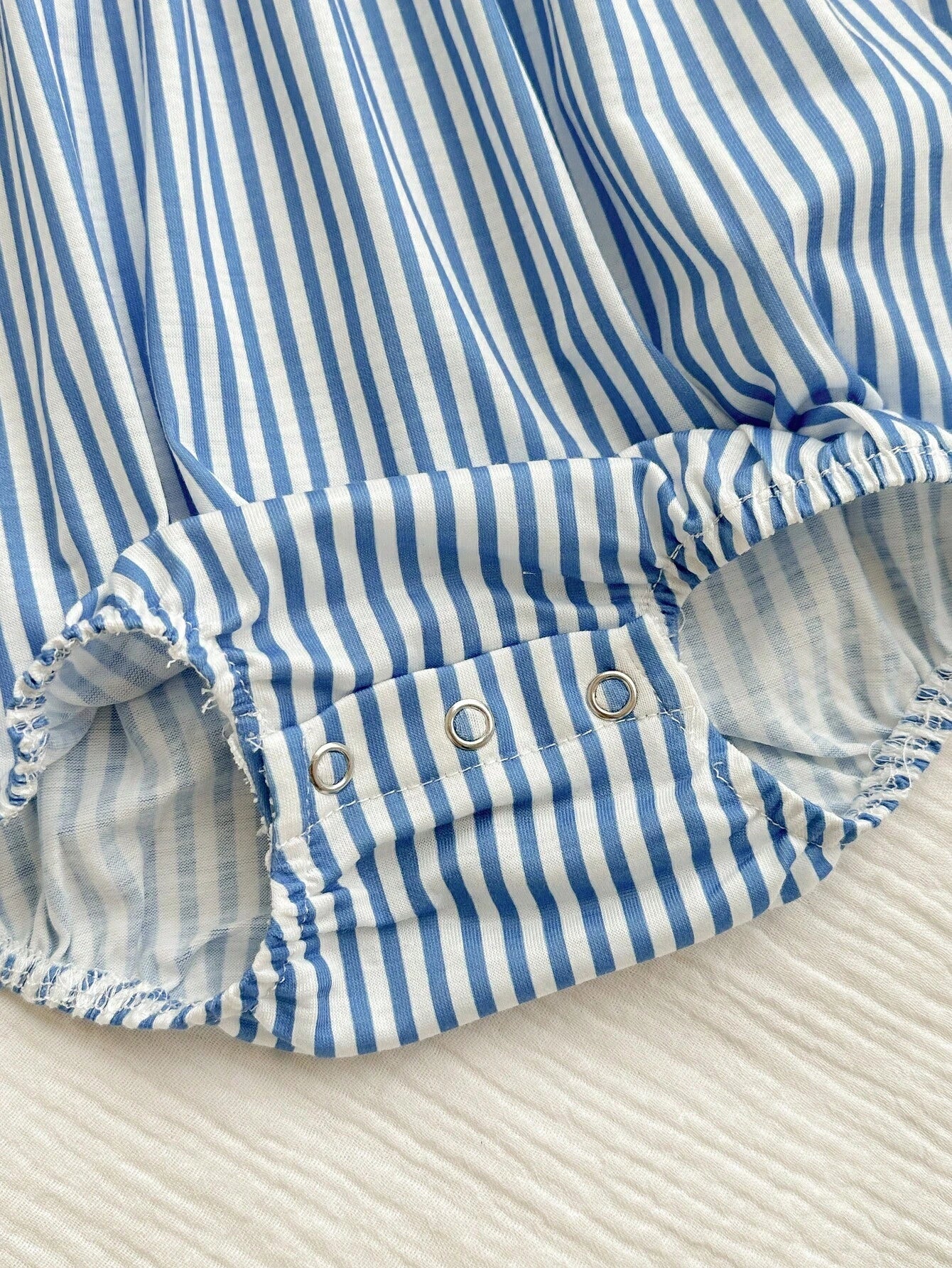Baby Girls Eyelet Collar Striped Sleeveless Bodysuit - Cerulean