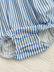 Baby Girls Eyelet Collar Striped Sleeveless Bodysuit - Cerulean