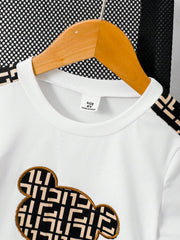 2pcs Boys Monogram Bear Graphic Tee & Shorts Set - Ivory
