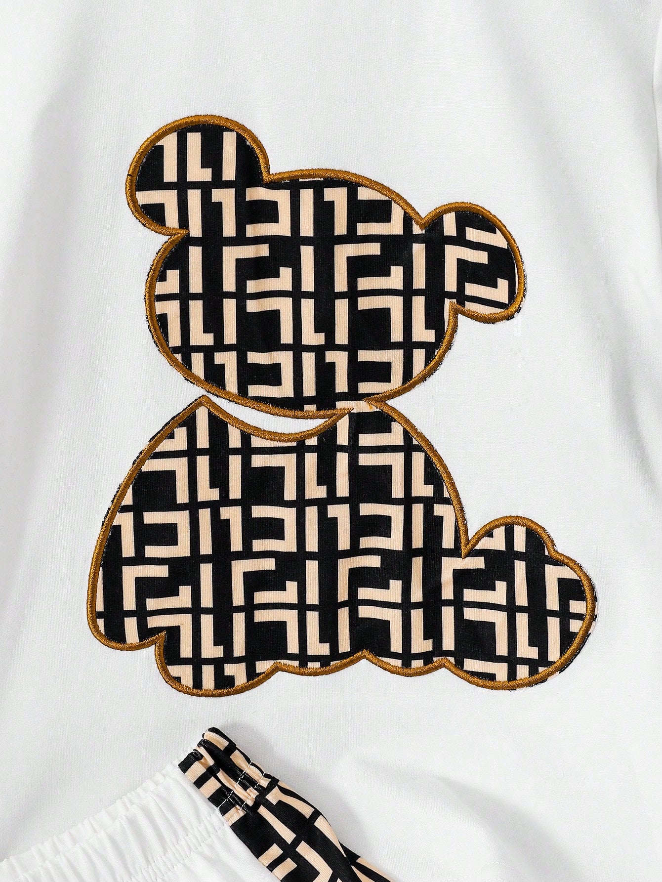 2pcs Boys Monogram Bear Graphic Tee & Shorts Set - Ivory