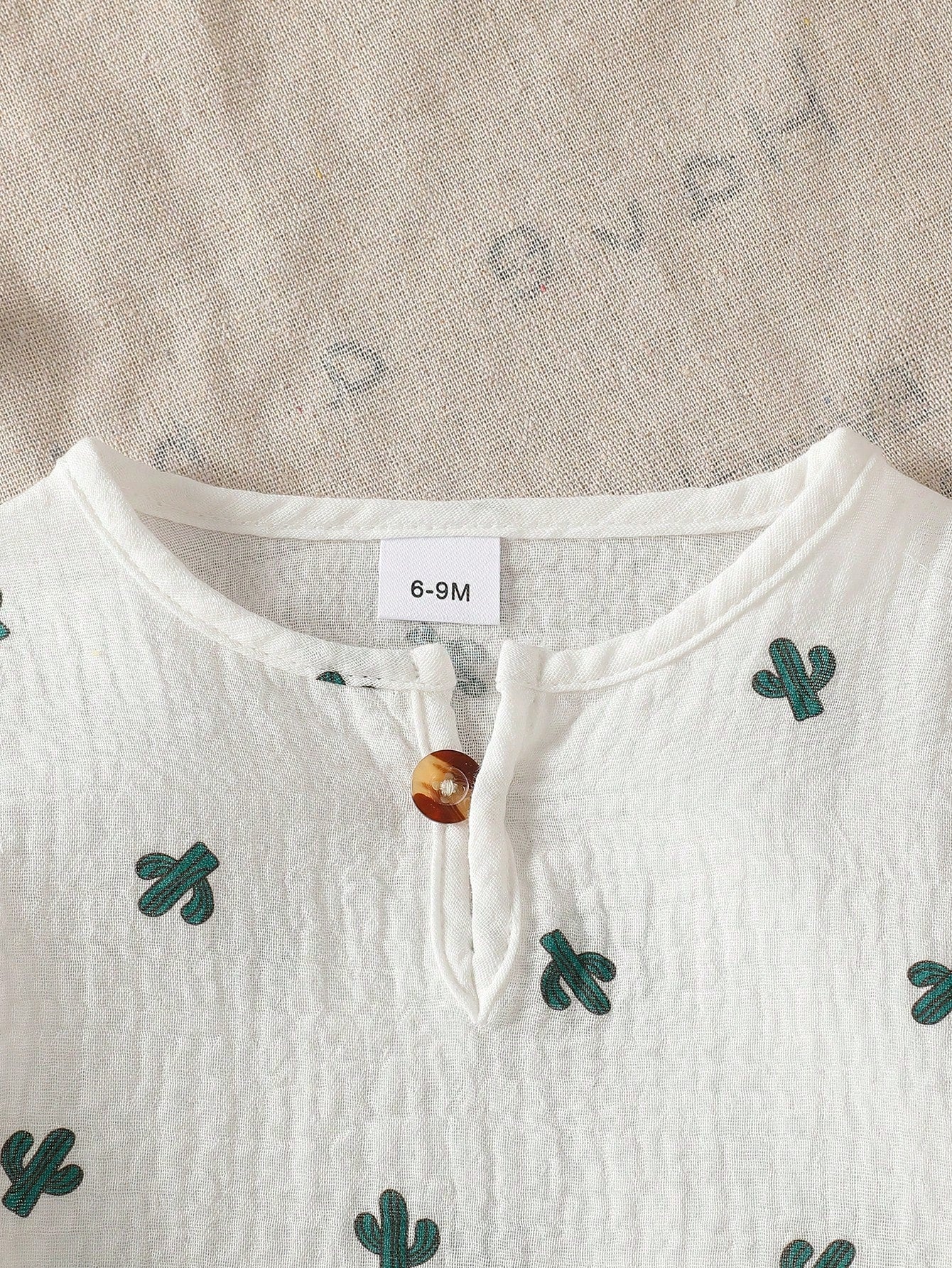 Boys Cactus Print Crepe Henley Tee & Shorts Set - Ivory