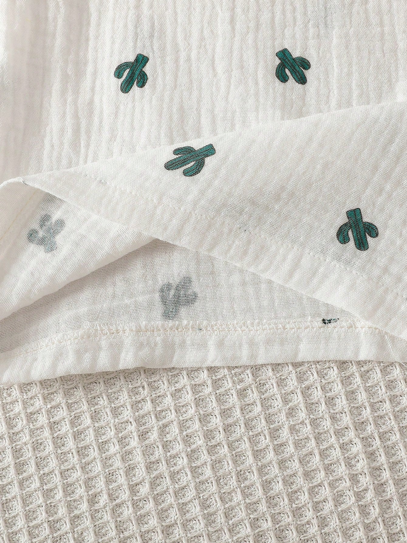 Boys Cactus Print Crepe Henley Tee & Shorts Set - Ivory