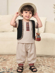 3pcs Boys Geometric Embroidered Vest, Shirt & Trouser Set - Isabelline