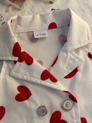 2pcs Girls Heart Print Lapel Top & Pleated Skirt Set - Ivory | 21 C...