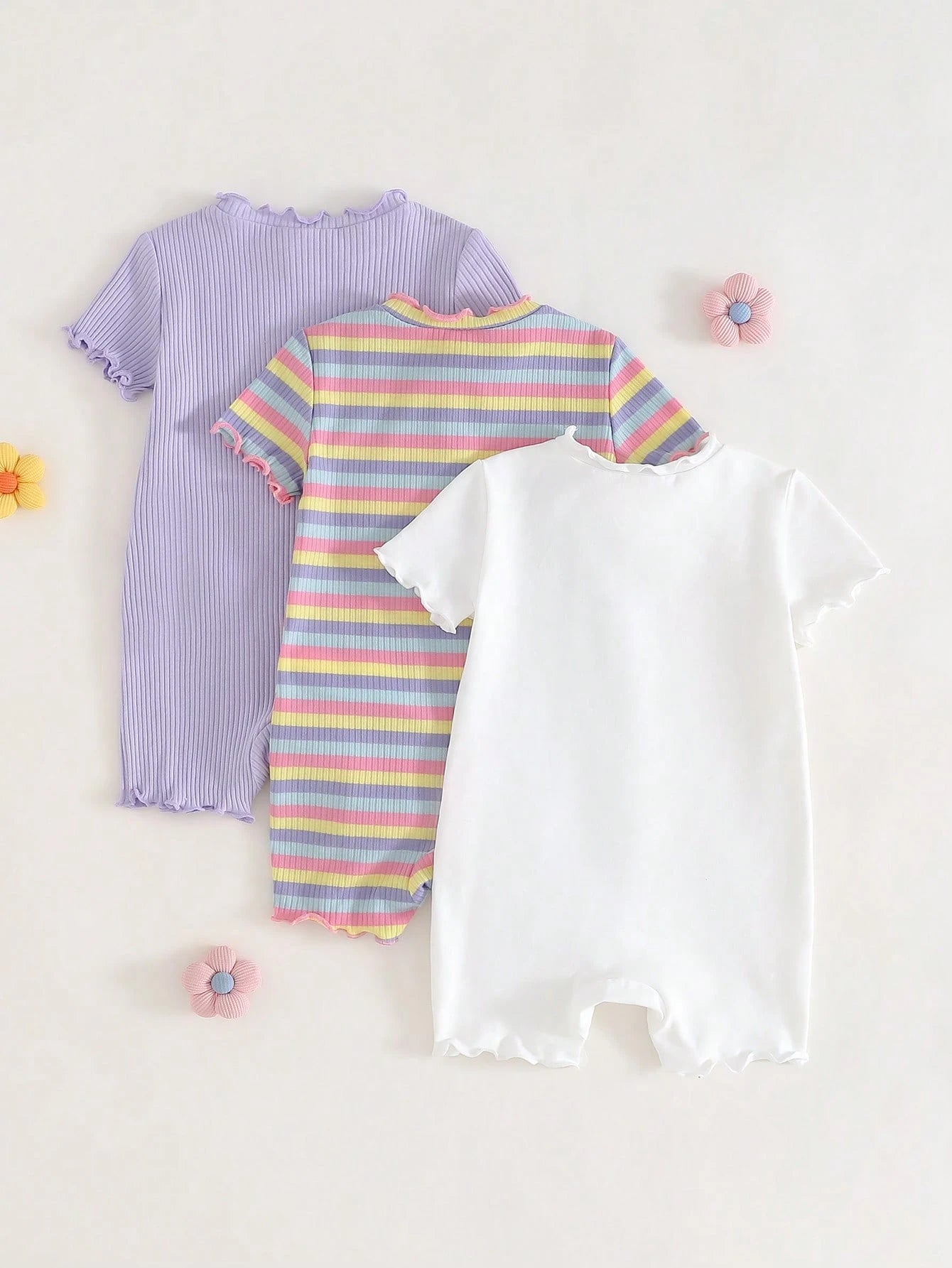 Girls Daisy Ribbed Knit Romper Set - Lavender