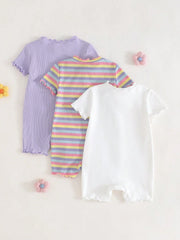 Girls Daisy Ribbed Knit Romper Set - Lavender