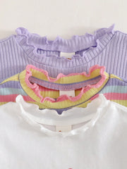 Girls Daisy Ribbed Knit Romper Set - Lavender