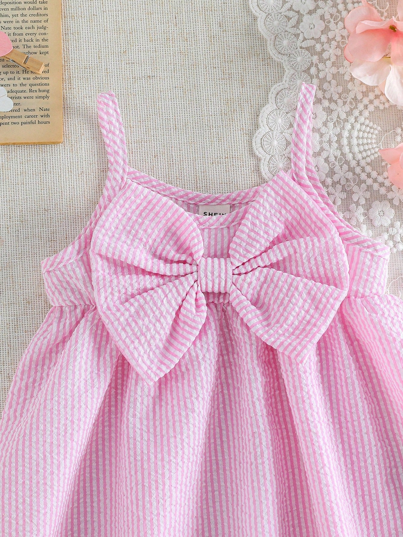 Girls Seersucker Striped Bow-Front Cami Dress - Blush | 21 Century ...