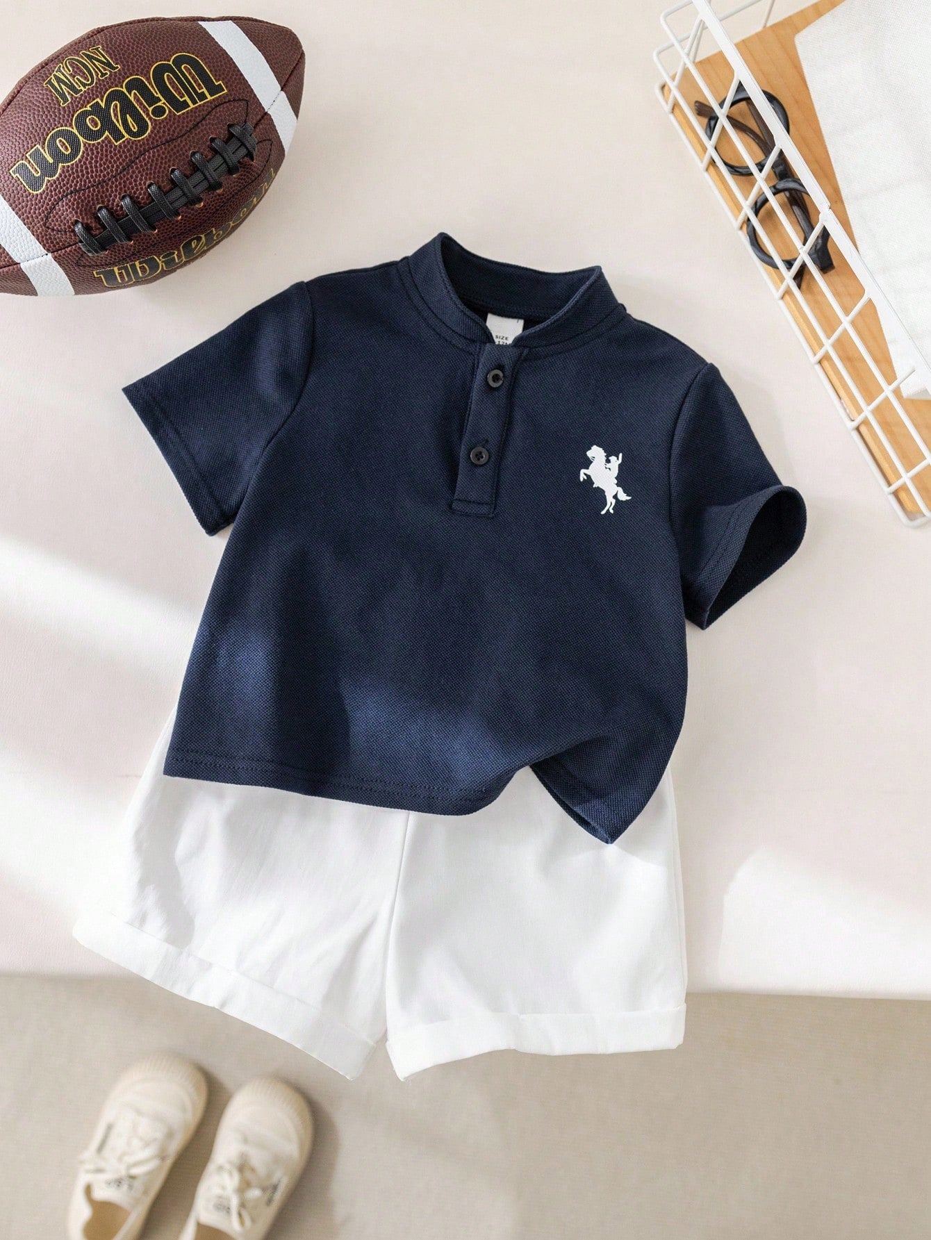 2pcs Boys Piqué Polo & Belted Shorts Set - Midnight