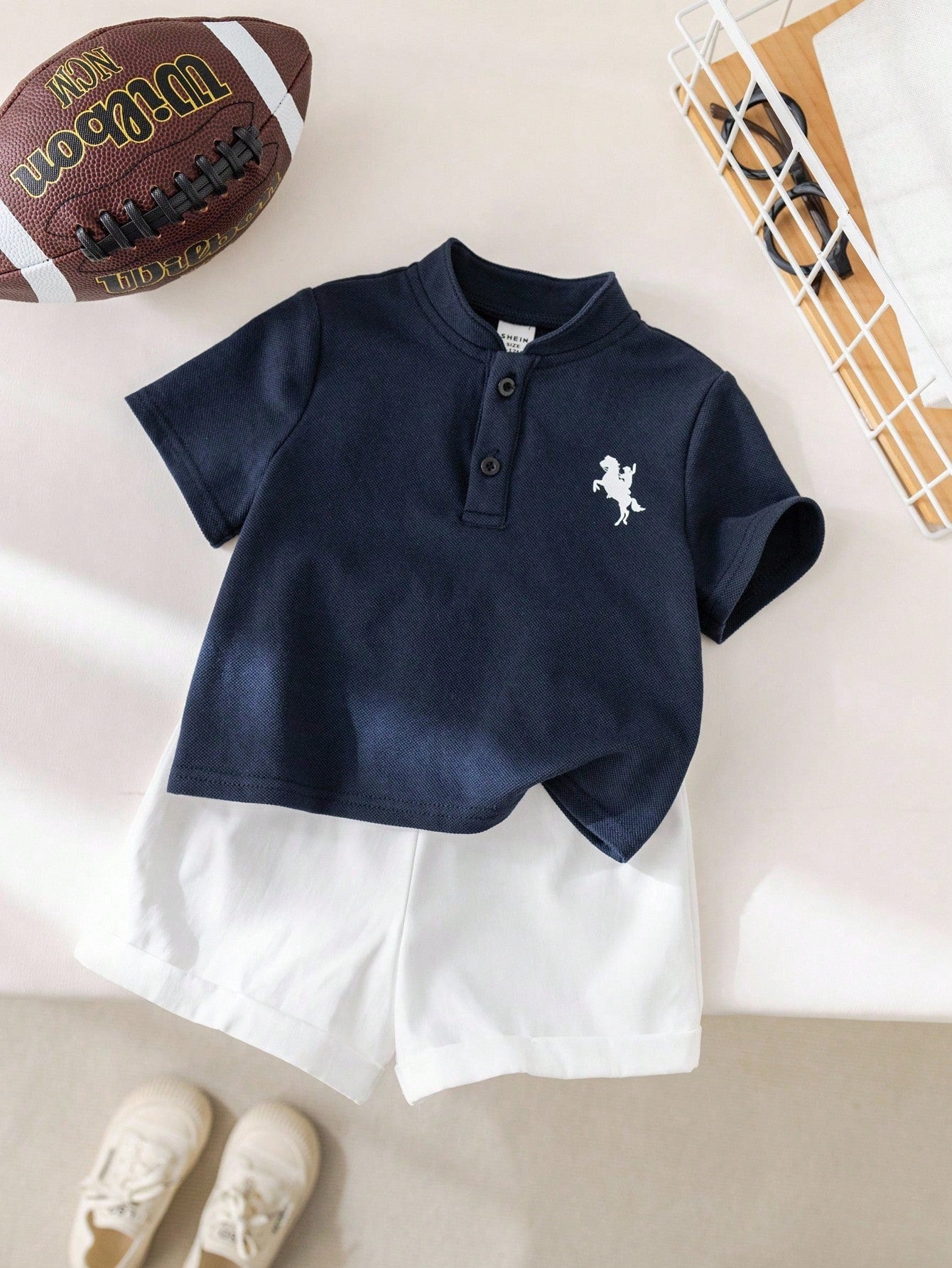 2pcs Boys Piqué Polo & Belted Shorts Set - Midnight