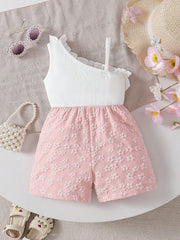 Baby Girls 3D Floral Ruffle Asymmetric Romper - Blush