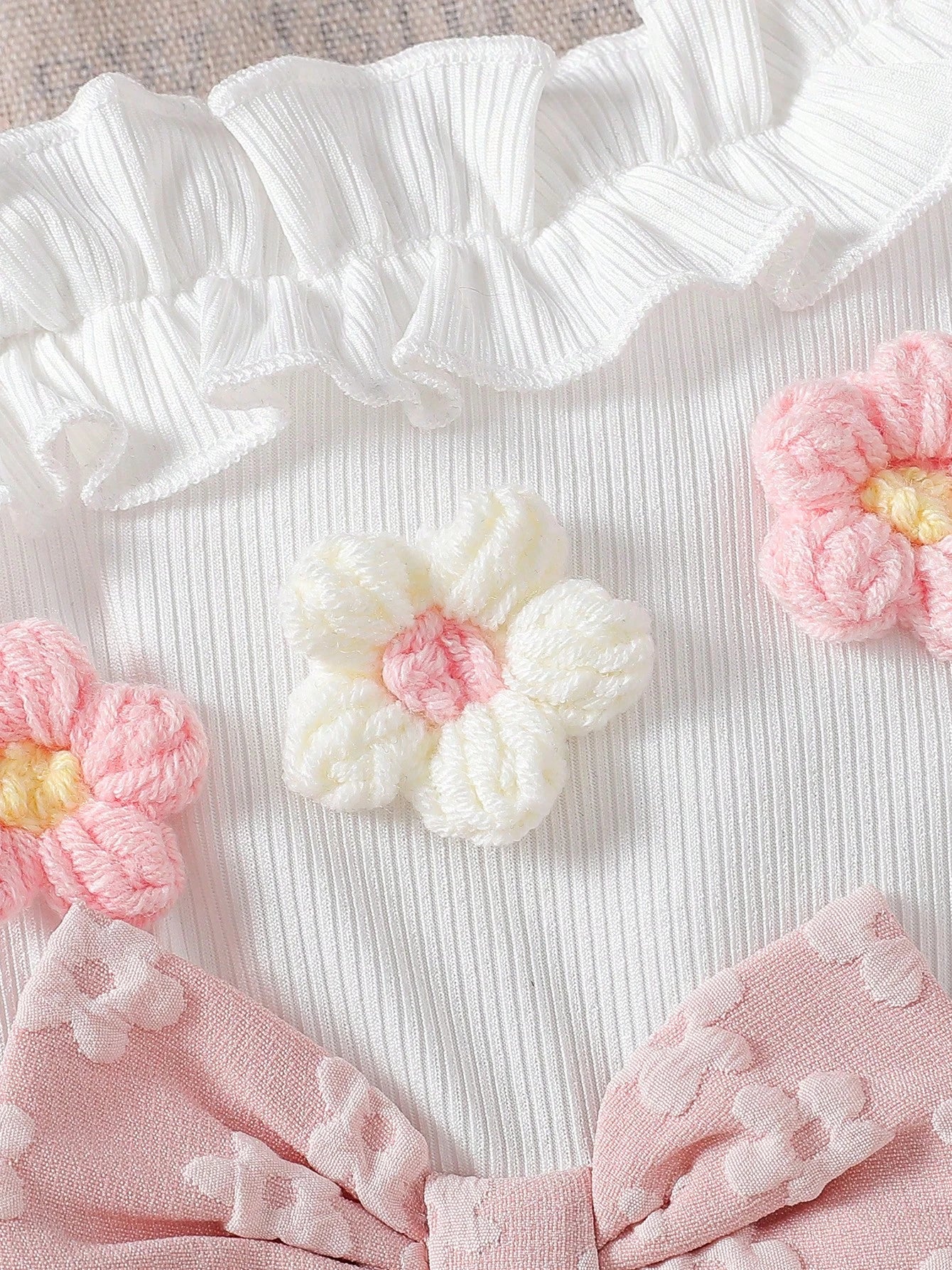 Baby Girls 3D Floral Ruffle Asymmetric Romper - Blush