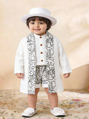 3pcs Boys Baroque Print Robe, Shirt & Shorts Set - Ivory | 21 Centu...