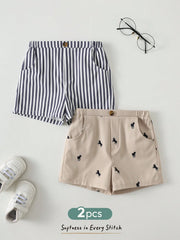 2pcs Boys Striped & Horse Print Chino Shorts Set - Slate | 21 Centu...
