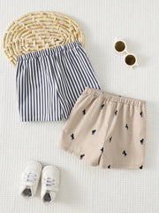2pcs Boys Striped & Horse Print Chino Shorts Set - Slate | 21 Centu...