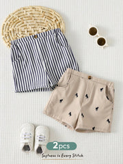 2pcs Boys Striped & Horse Print Chino Shorts Set - Slate | 21 Centu...