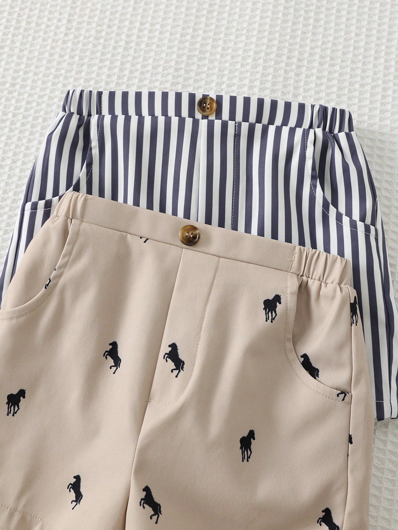 2pcs Boys Striped & Horse Print Chino Shorts Set - Slate | 21 Centu...