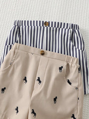2pcs Boys Striped & Horse Print Chino Shorts Set - Slate | 21 Centu...