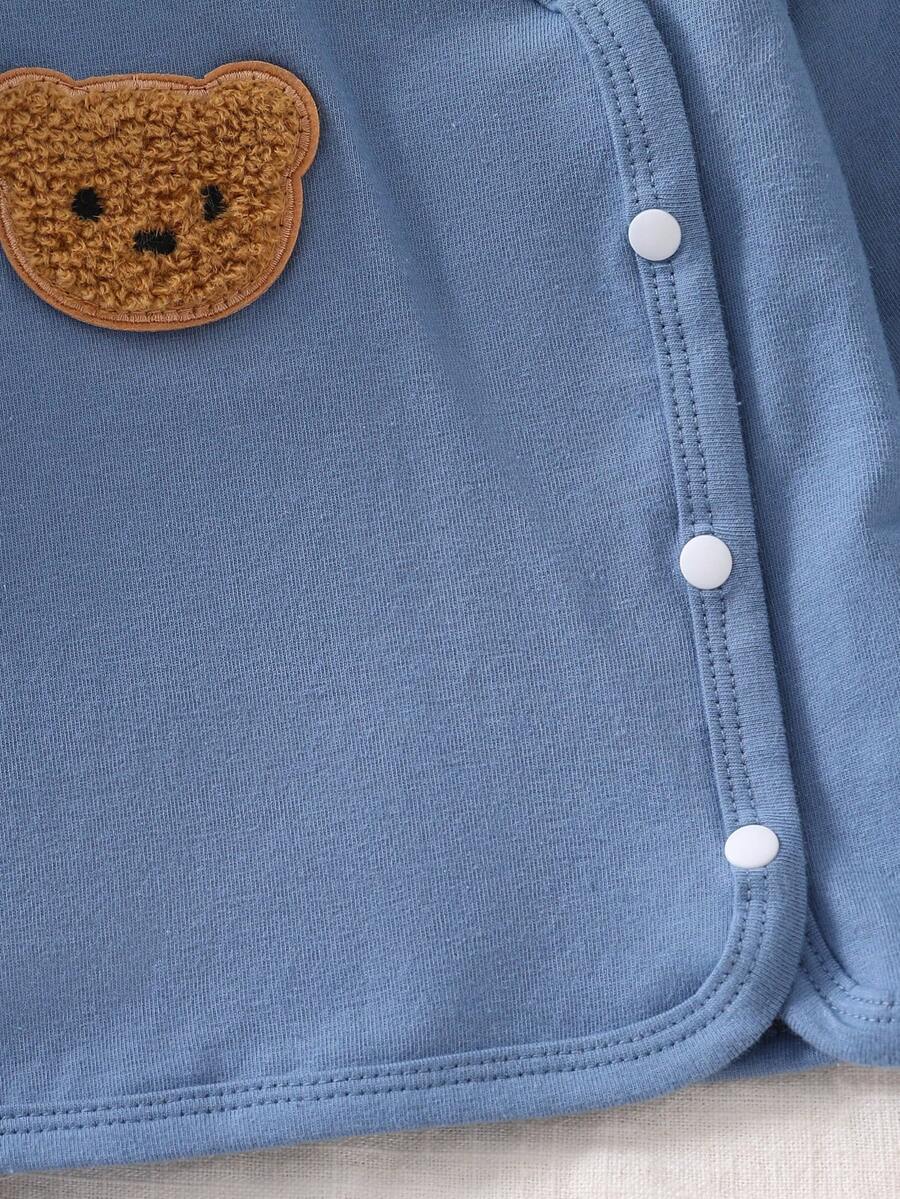 4pcs Baby Boys Bear Appliqué Wrap Top & Footed Pants Set - Slate Bl...