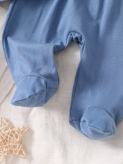 4pcs Baby Boys Bear Appliqué Wrap Top & Footed Pants Set - Slate Bl...