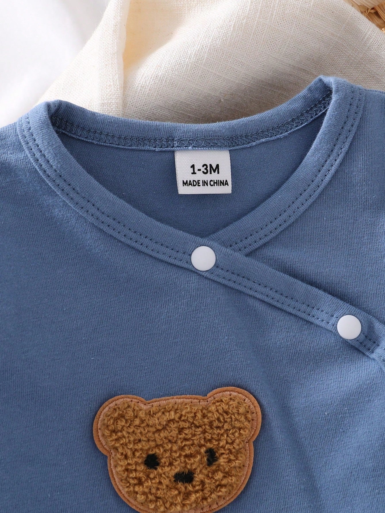 4pcs Baby Boys Bear Appliqué Wrap Top & Footed Pants Set - Slate Bl...