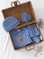 4pcs Baby Boys Bear Appliqué Wrap Top & Footed Pants Set - Slate Bl...