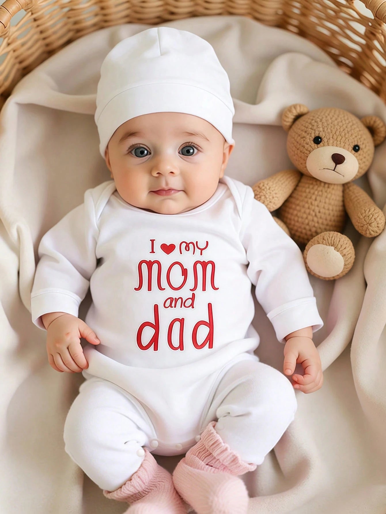 Baby Boys I Love Mom and Dad Romper Set - Ivory