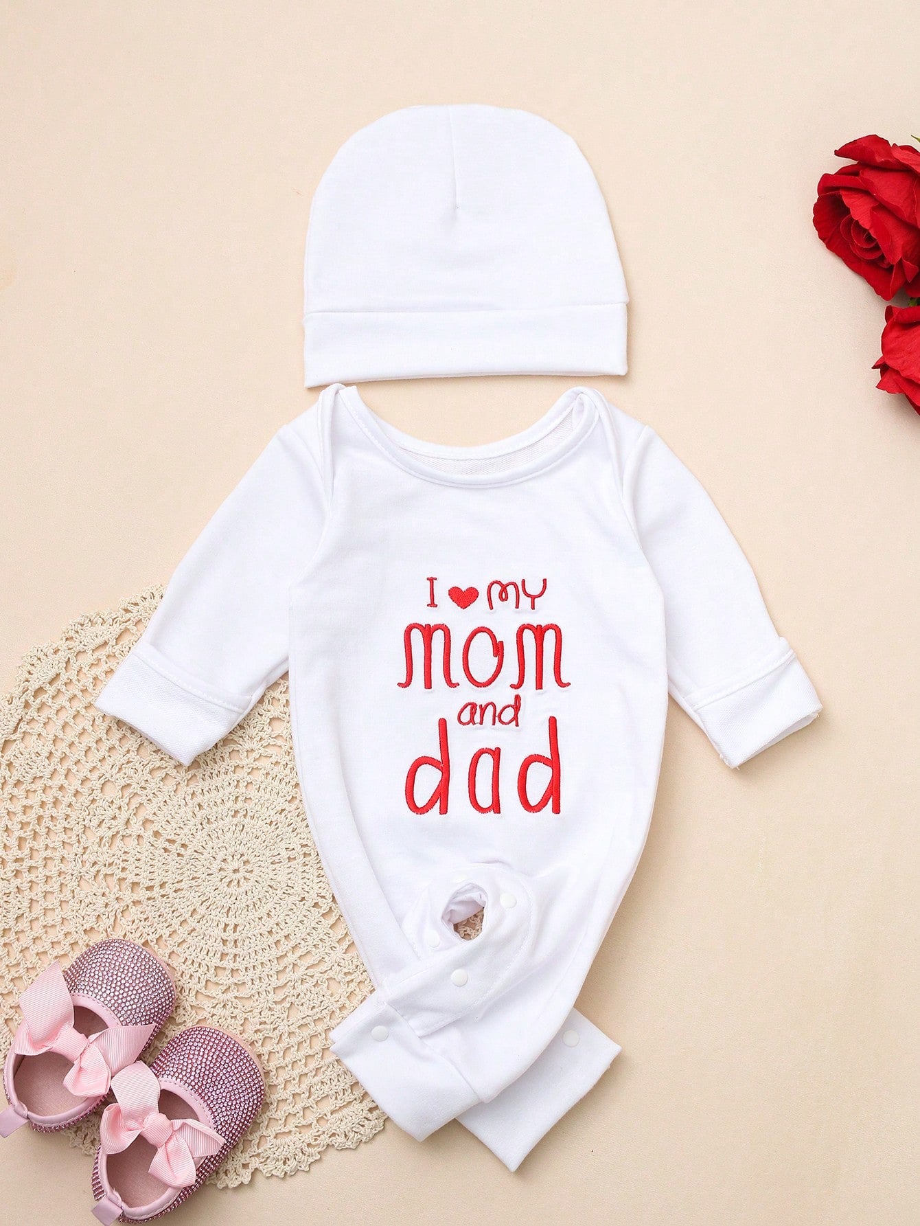 Baby Boys I Love Mom and Dad Romper Set - Ivory